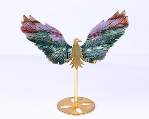 5.1" Indian Agate Hand Carved Crystal Eagle Wings Sculpture