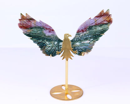 5.1" Indian Agate Hand Carved Crystal Eagle Wings Sculpture