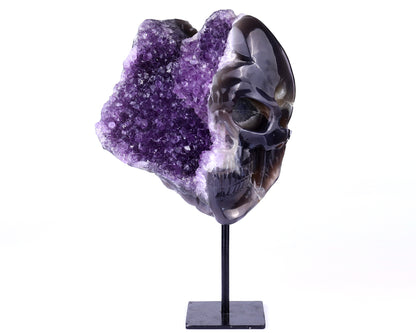 Unique 9.1" Amethyst Geode Agate Hand Carved Crystal Geode Skull Sculpture