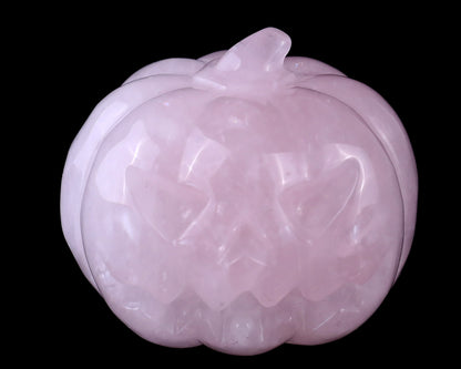 2.6” Natural Rose Quartz Hand Carved Crystal Pumpkin Sculpture, Halloween Gift