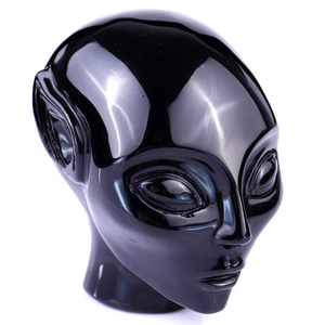 3.9" Black Obsidian Hand Carved Crystal Elf Alien Sculpture