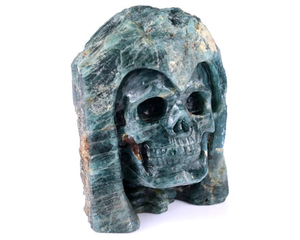 4.8" Blue Apatite Hand Carved Mineral Specimen Skull Sculpture