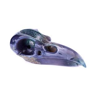 Amazing 5.5" Geode Agate Hand Carved Crystal Raven Skull Sculpture