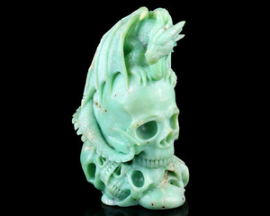 Unique 6.4" Green Opal Hand Carved Crystal Realistic Skull Sculpture