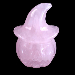 2.3” Natural Rose Quartz Hand Carved Crystal Wizard Pumpkin Sculpture, Halloween Gift
