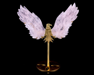 5.0" Rose Quartz Hand Carved Crystal Eagle Wings Sculpture