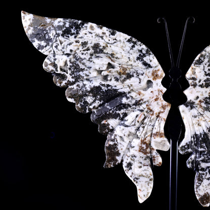 7.0" Moss Agate Hand Carved Crystal Butterfly Wings Sculpture