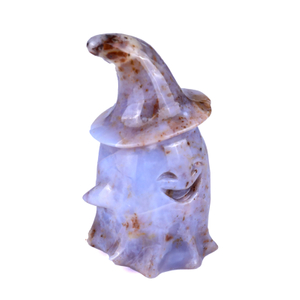 Pumpkin Blue Chalcedony Ornament Carved Crystal Ghost 