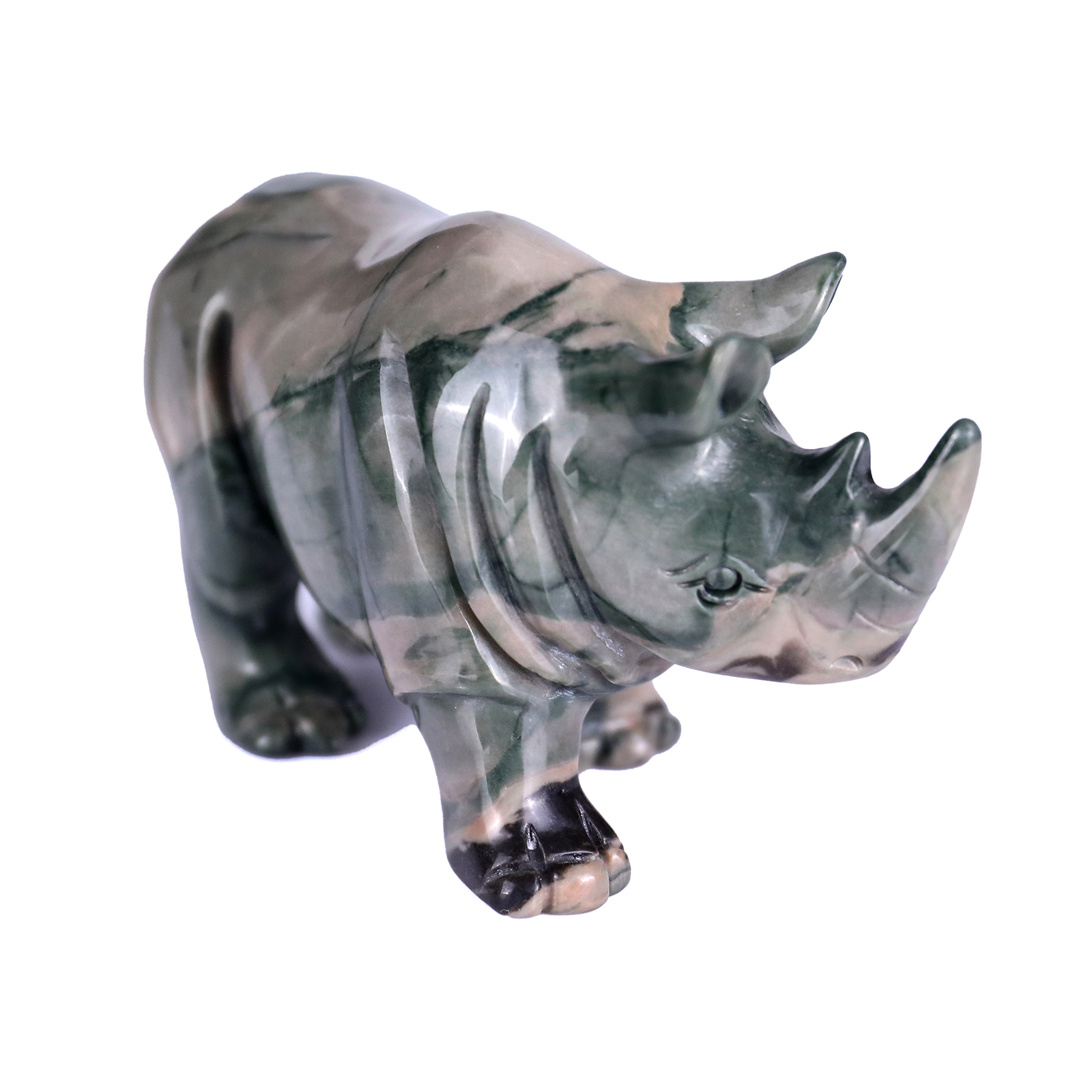 Natural Green Jiulong Jade Rhinoceros Carved 