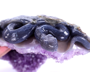 Unique Double - Snake Carved Amethyst Geode Cluster Ornament