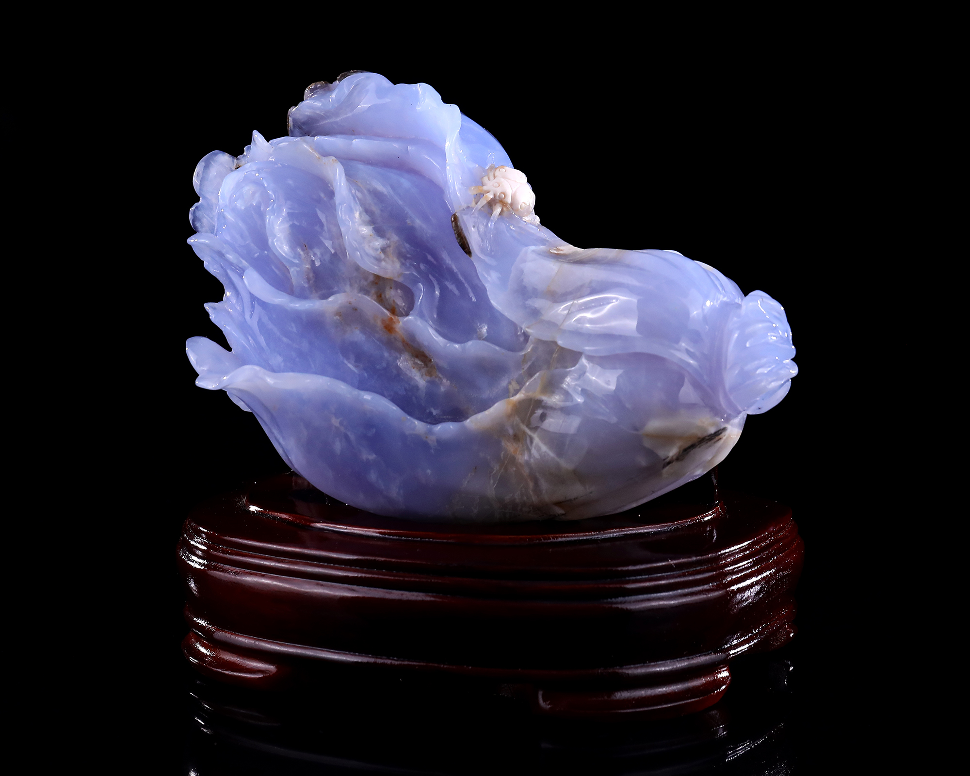 Natural Blue Chalcedony Hand-Carved Realistic Cabbage Ornament - Lucky Wealth Decor