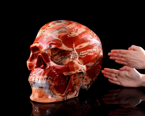 Natural Red Jasper Hand-Carved Life-Size Human Skull Statue - Large Crystal Healing Sculpture Decor