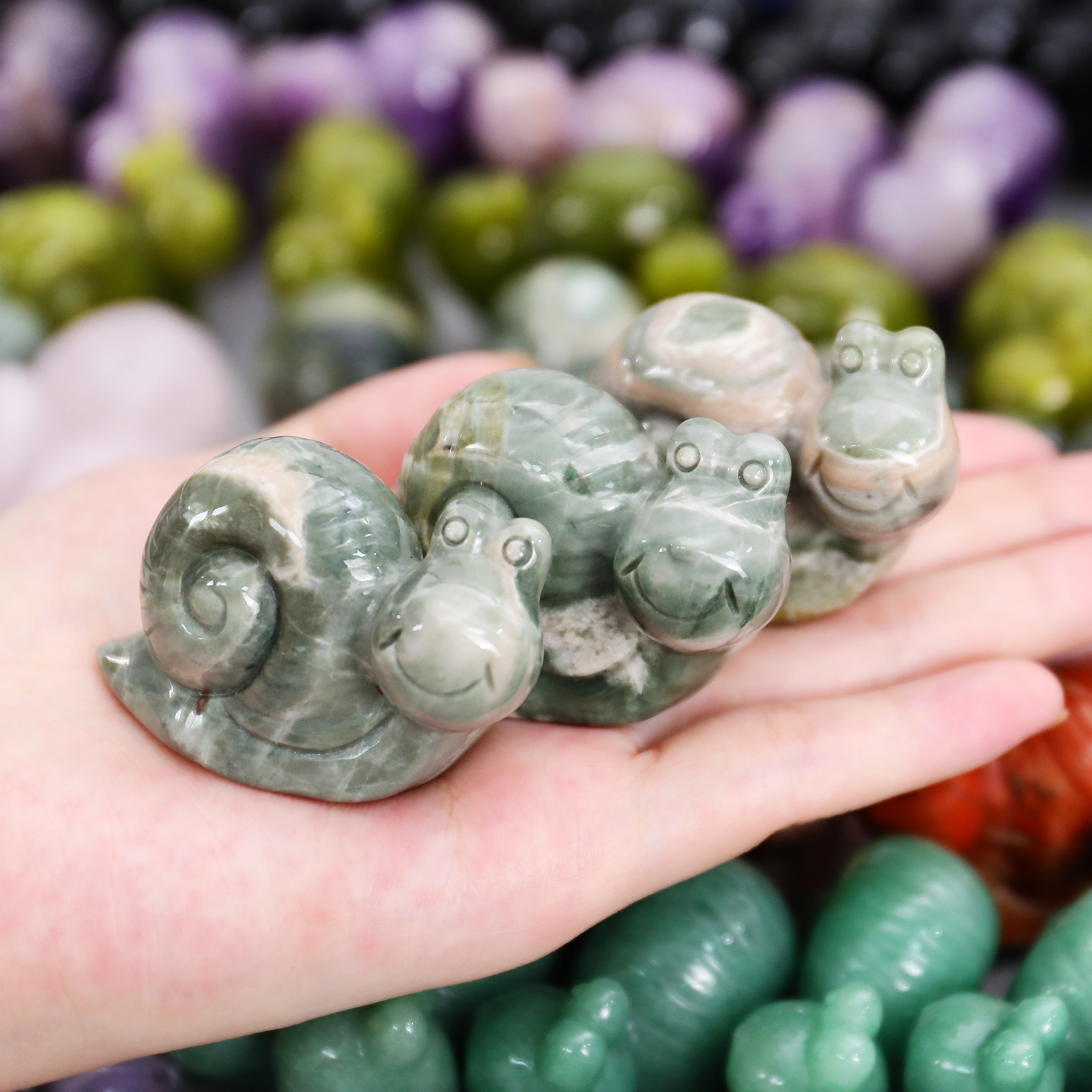 Hand - Carved Natural Jade Mini Snail Figurine | Unique Gemstone Craft for Home Decoration