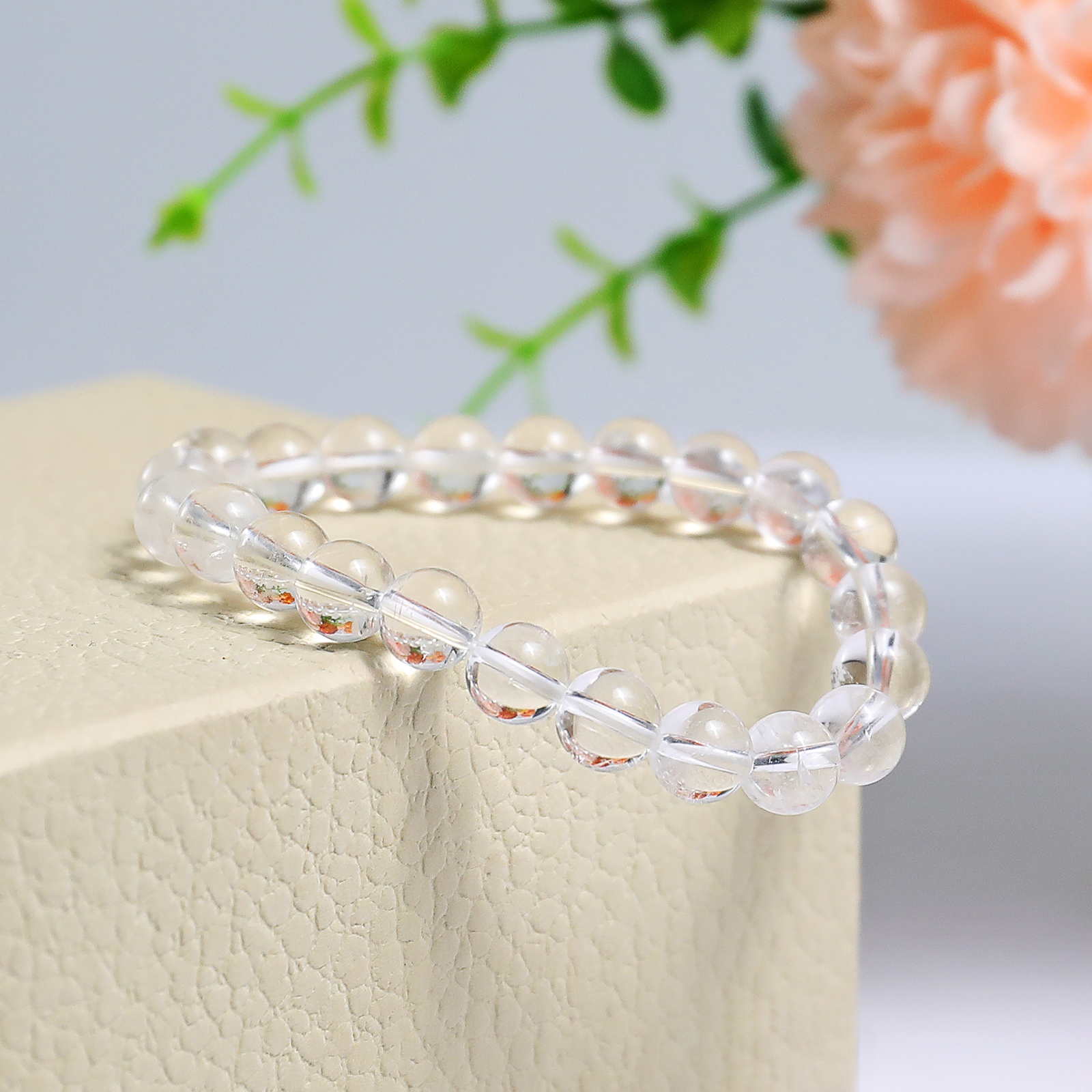 Natural Angolan Quartz Crystal Bead Bracelet,Healing Energy Bracelet