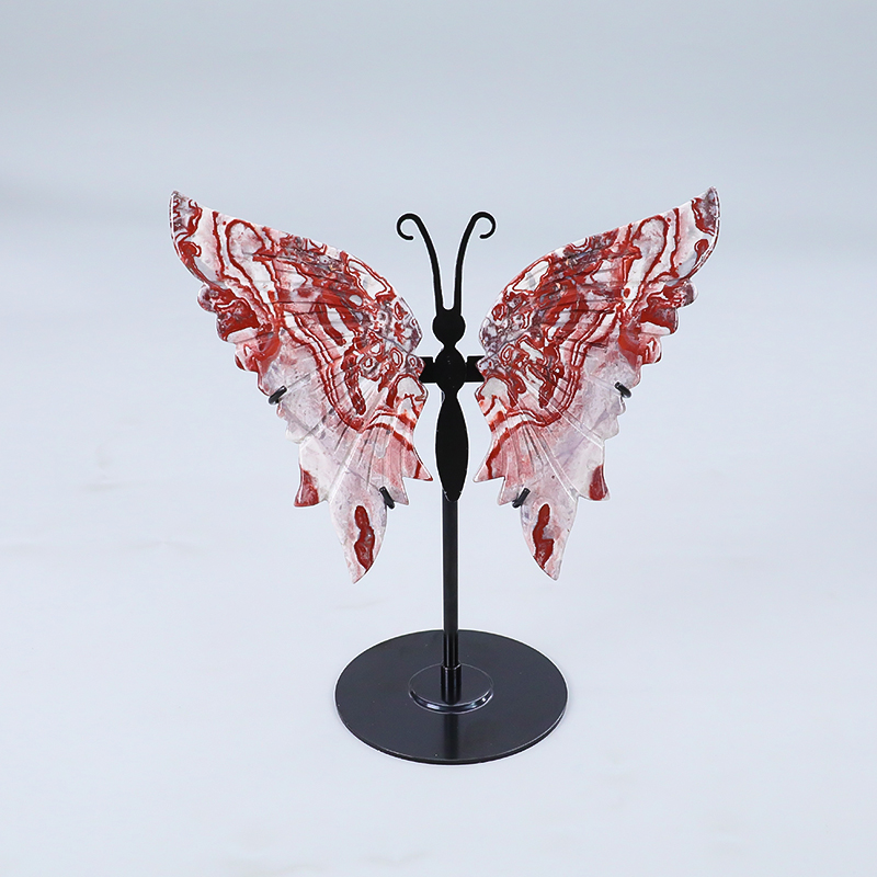 Wholesale Natural Crystal Dream Amethyst Bracket Butterfly Wing Carvings on Stand Handicraft Healing Quartz for Home Decor Gift