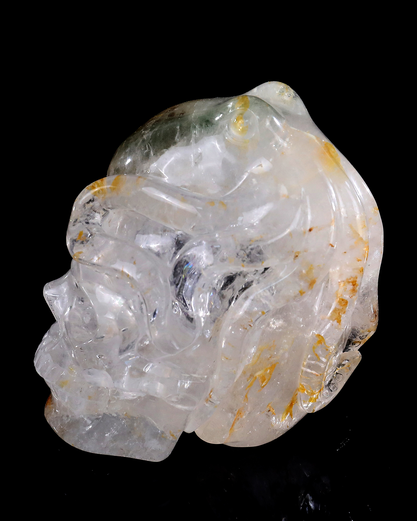 Hand-Carved 4-inch Clear Quartz Skull + Frog – Natural Gemstone Art for Curious Collectors