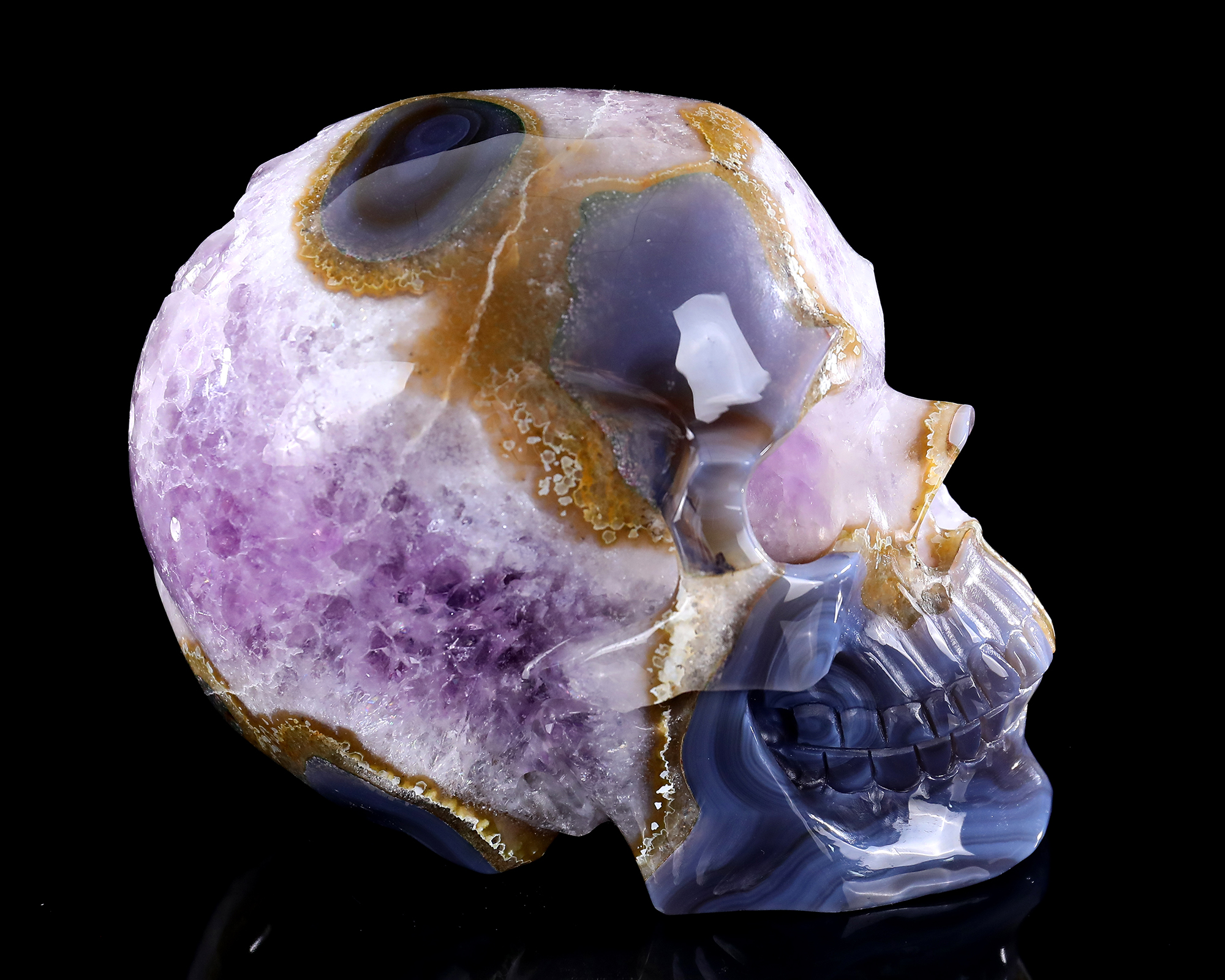 7-inch Hand-Carved Natural Amethyst Cluster Skull - Crystal Artwork for Decor & Healing