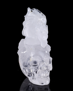 5-inch Clear Crystal Skull & Pterosaur Hand-Carved Ornament - Unique Home Decor for Display, Ideal Gift for Crystal Collectors, Symbolic Artwork