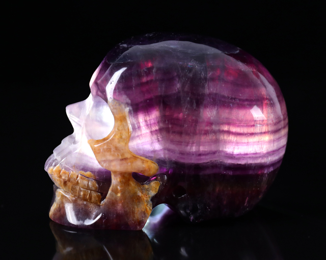 Hand-Carved Fluorite Skull: Vibrant Natural Colors & Translucent Crystal Craft