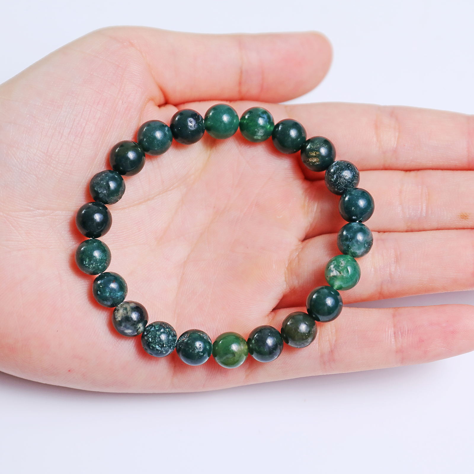 Natural Moss Agate Crystal Bead Bracelet,Healing Energy Bracelet