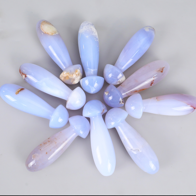Natural Turkish Blue Chalcedony Mushroom-Shaped Massage Stick - Premium Handheld Tool for Full-Body Relaxation & Muscle Tension Relief