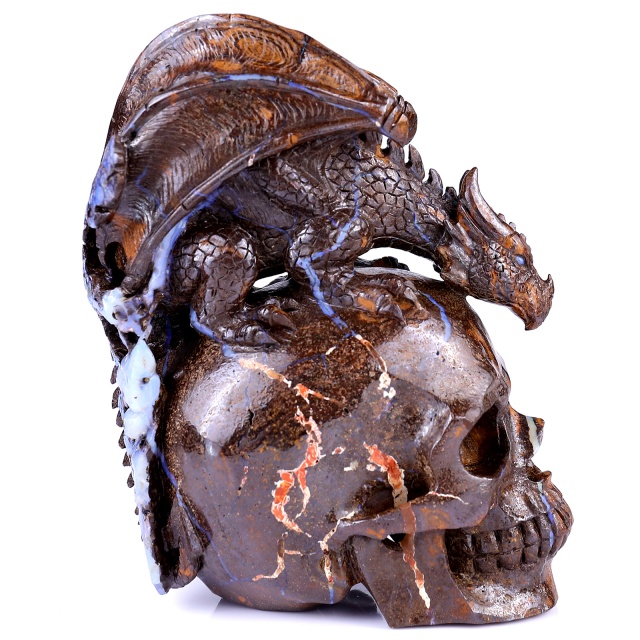 Unique 6.8" Opal Realistic Skull – Hand Carved Natural Crystal Sculpture for Energy Healing