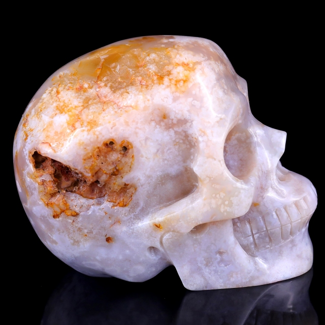 5.7" Sakura Agate Hand Carved Crystal Realistic Skull Sculpture