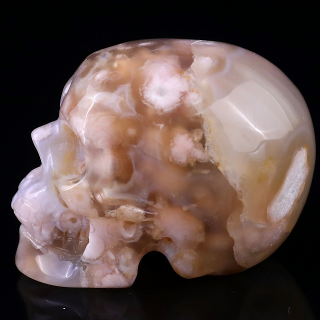 2.2" Sakura Agate Crystal Realistic Skull Hand Carved Sculpture