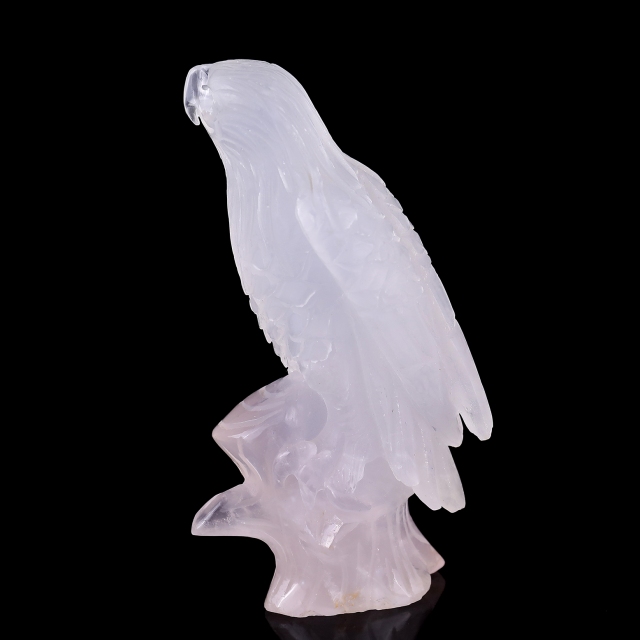 5.2" Rose Quartz Hand Carved Crystal Parrot Sculpture - Healing Crystal Decor