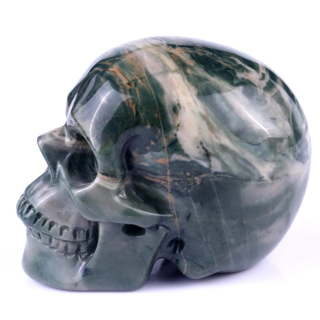 3.0" Jiulong Jade Hand Carved Crystal Realistic Skull Sculpture