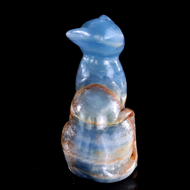 2.9" Natural Blue Onyx Hand Carved Crystal Cat Sculpture