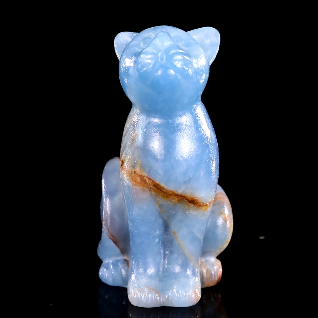 2.9" Natural Blue Onyx Hand Carved Crystal Cat Sculpture