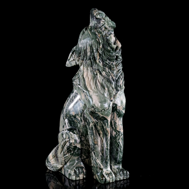 9.4" Jiulong Jade Hand Carved Crystal Wolf Sculpture