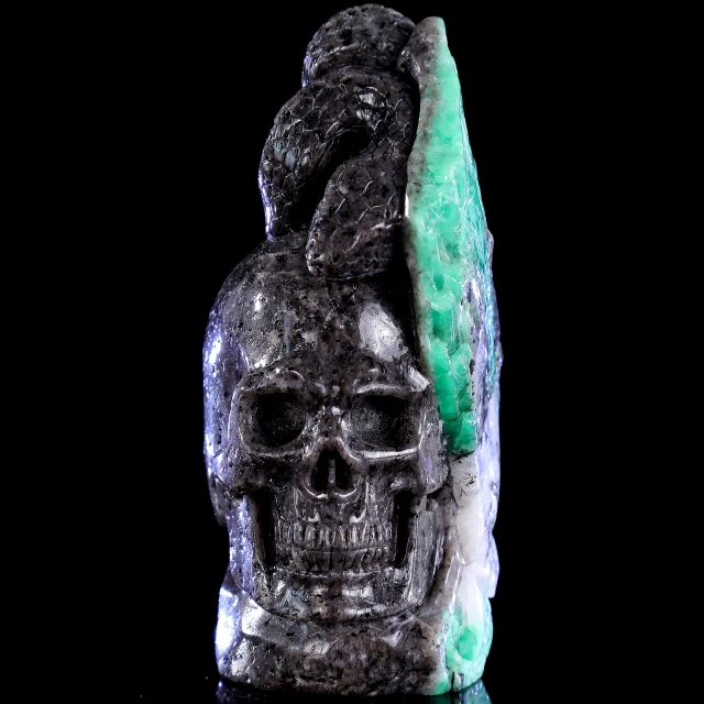 5.0" Emerald Skull with Snake – Hand Carved Natural Crystal Healing Sculpture
