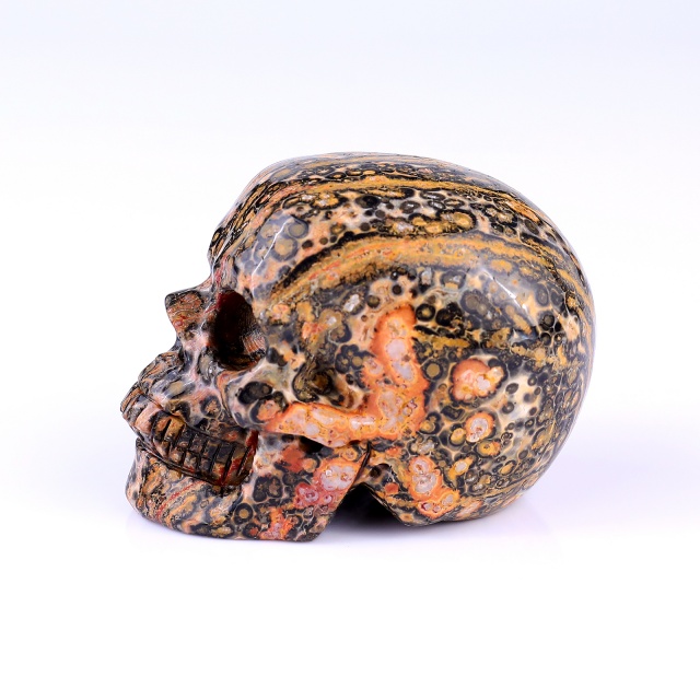 3.1" Leopard Skin Jasper Hand Carved Crystal Realistic Skull Sculpture