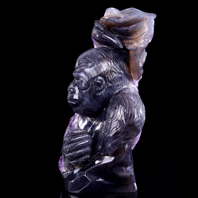 7.7 Inch Amethyst Cluster Gorilla Sculpture - Hand-Carved Crystal Figurine with Lifelike Design 