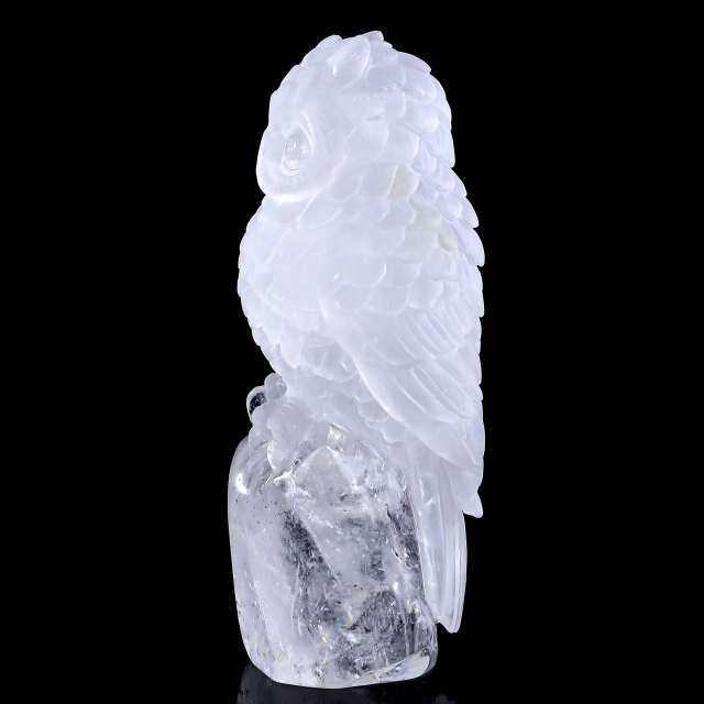4.9-inch Hand Carved Clear Quartz Owl - Wisdom Symbol Gemstone Sculpture for Collection & Home Décor
