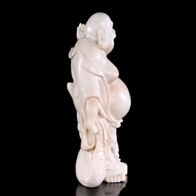 8.5" White Jade Hand Carved Crystal Buddha Sculpture