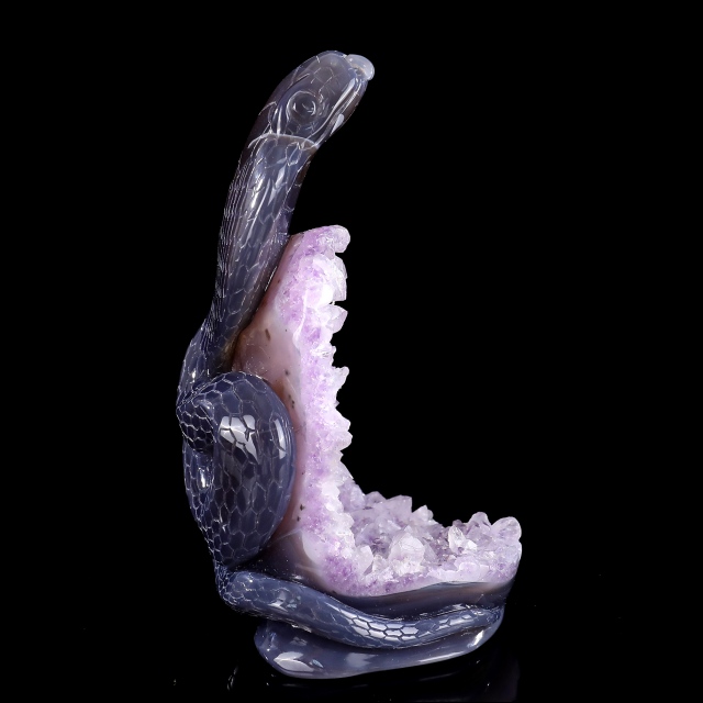 7 Inch Amethyst Cluster Snake Sculpture - Hand-Carved Crystal Figurine with Lifelike Design & Intricate Scale Details