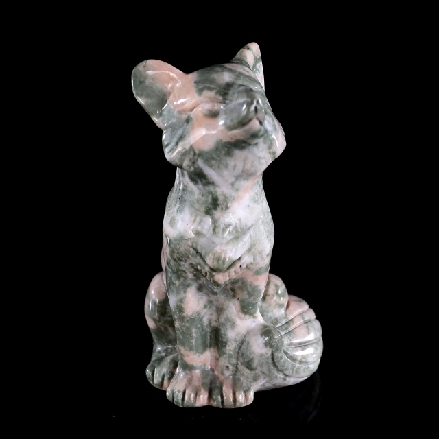 2.9" Natural Jiulong Jade Hand Carved Crystal Fox Sculpture