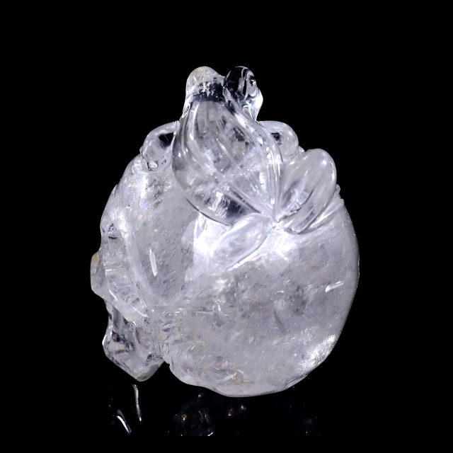 3.8-inch Hand Carved Clear Quartz Skull with Frog - Natural Crystal Sculpture for Spiritual Decor & Collection