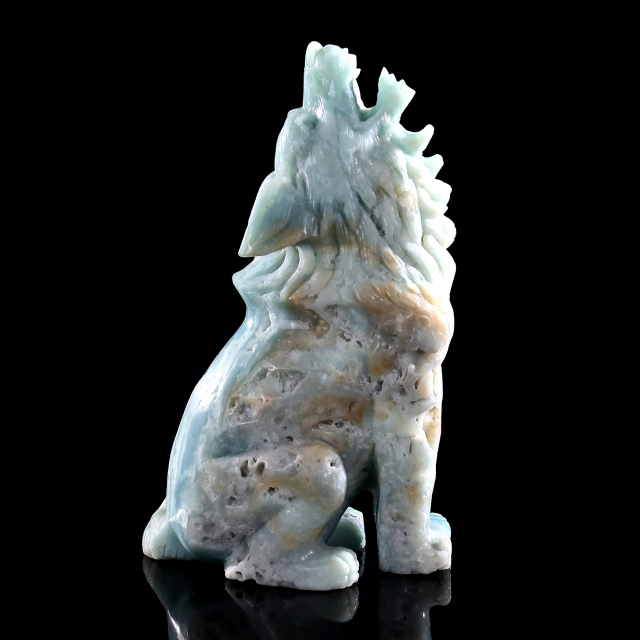 10.8" Amazonite Standing Wolf Sculpture, Hand-Carved Gemstone Art for Collection & Home Decor