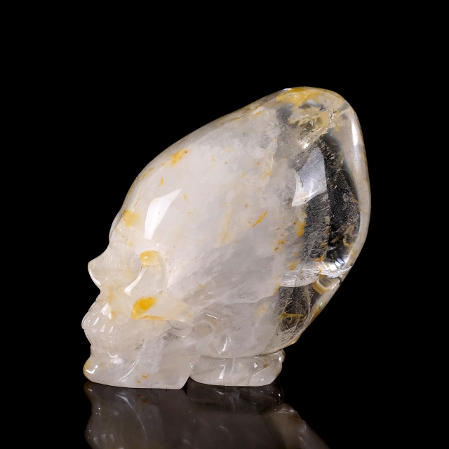 5-inch Hand Carved Ghost Clear Quartz Skull - Spiritual Symbolism Gemstone Sculpture for Collection & Décor