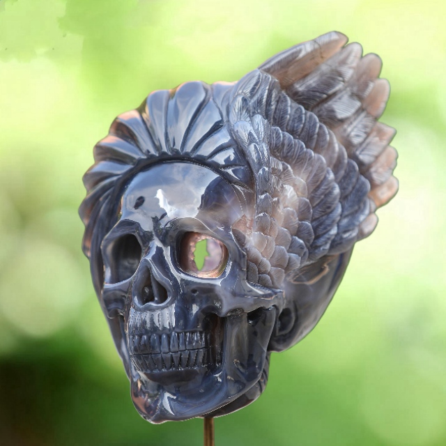 Unique 10" Amethyst Geode Agate Skull – Hand Carved Natural Crystal Geode Sculpture