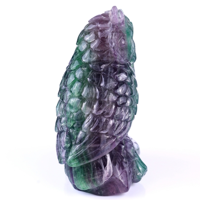  6.1" Fluorite Hand Carved Crystal Owls Sculpture