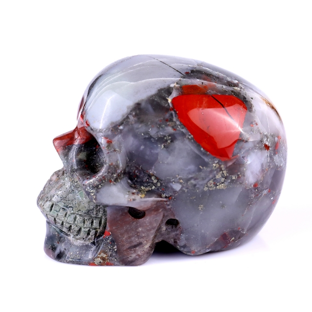 3.0" African Blood Stone Hand Carved Crystal Realistic Skull Sculpture