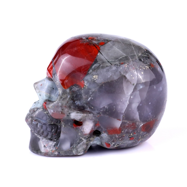 3.0" African Bloodstone Hand Carved Crystal Realistic Skull Sculpture