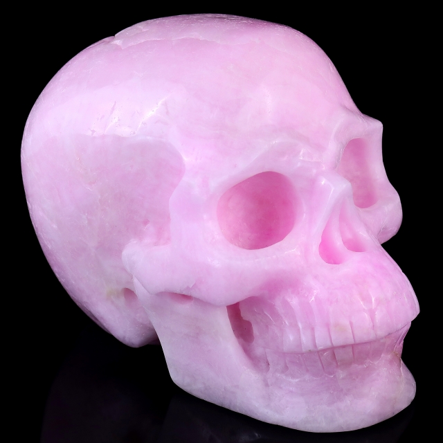 8.3" Pink Aragonite Hand Carved Crystal Realistic Skull Sculpture
