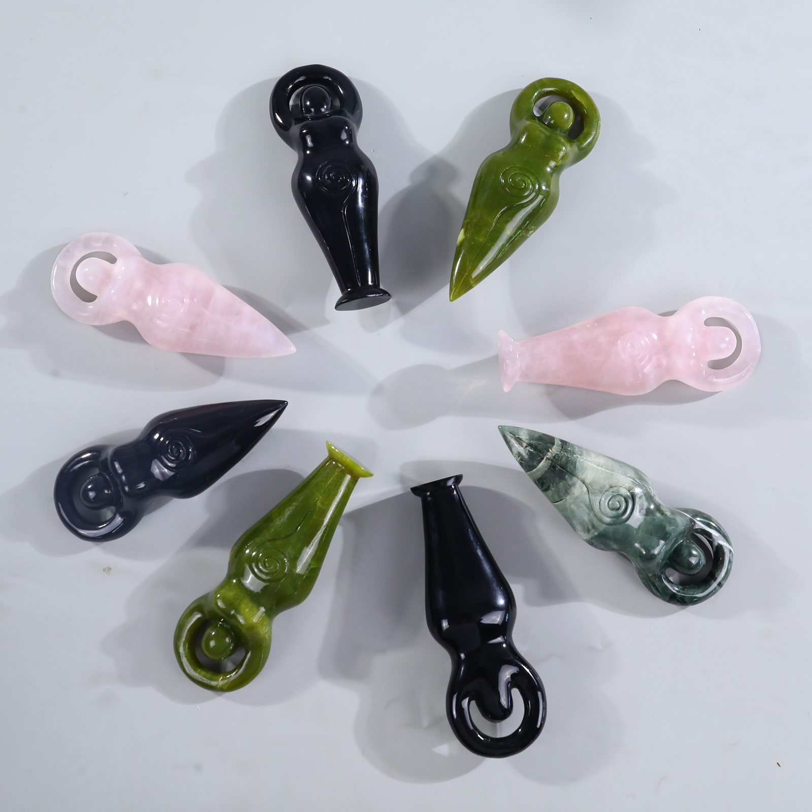 Various Jade Abstract Goddess Small Carvings - Handmade Natural Jade Figurines for Home Decor & Collection