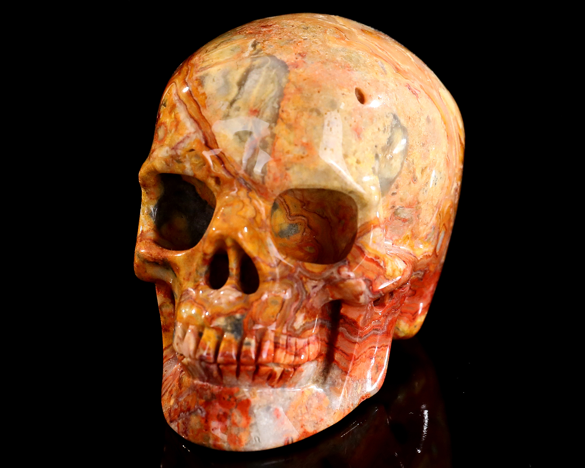 3.0" Hand-Carved Polished Crazy Lace Agate Skull - Natural Gemstone Sculpture